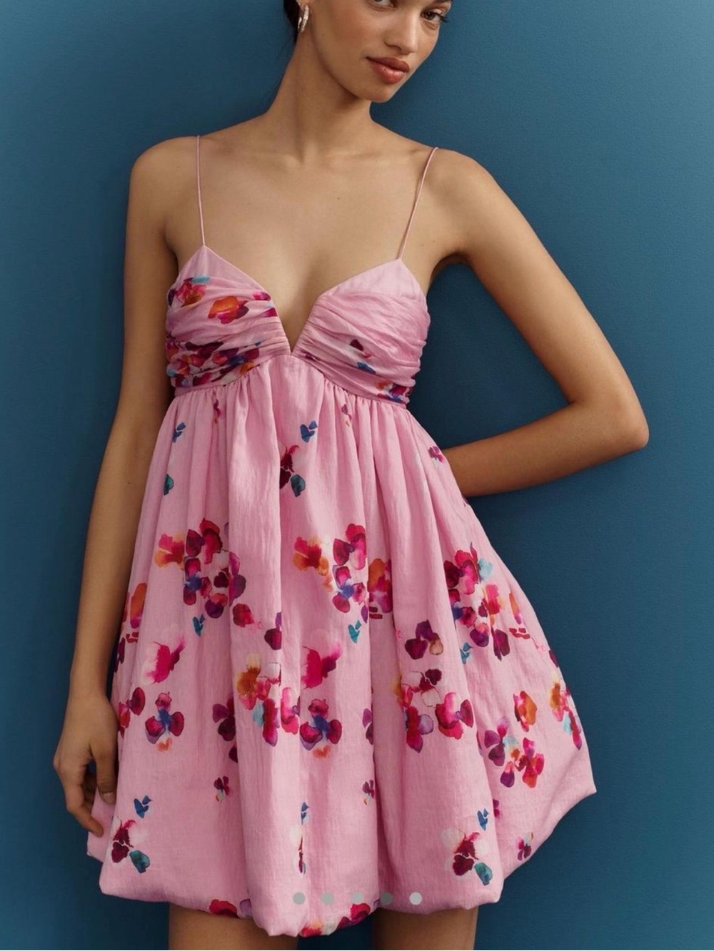AMUR Pink Floral Spaghetti-Strap Dress